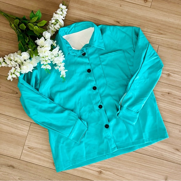 Teal Faux Leather Jacket - Picture 1 of 13